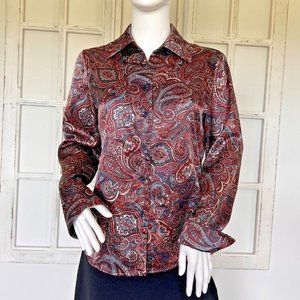 KASPER Red Paisley Long Sleeves Collared Button Casual Front Shirt Size 4